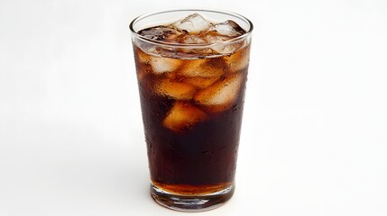 Refreshing Glass of Ice-Cold Carbonated Beverage with Bubbles and Ice Cubes
