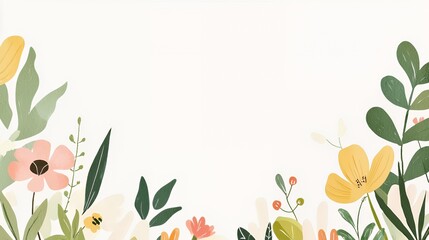 Fototapeta premium Soft Pastel Floral Illustration with Yellow and Pink Flowers on White Background