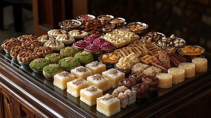 Assorted sweets display on table