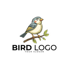 Charming Finch Logo – Elegant Hand-Drawn Bird on a Branch for Nature & Eco Brands