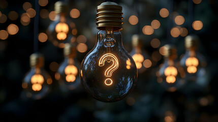 Question mark lightbulb, ideas, night