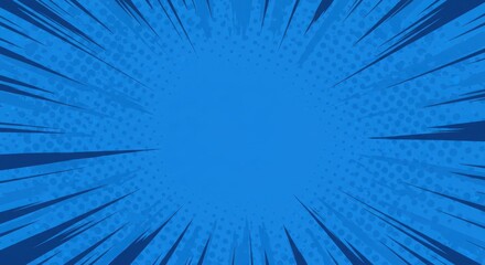 Dynamic blue comic book background with radial burst lines and polka dots