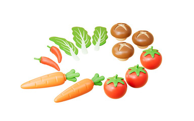 3d rendering meat and vegetables