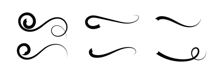 Set of Swoosh vector. Hand drawn swoosh elements, and swoop underline typography tails shape in flat styles. Set of ribbons. Design concept element collection in eps 10.