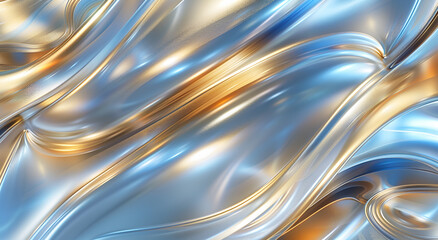 Abstrakcyjne falujące linie w odcieniach złota i błękitu.