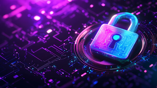 Cybersecurity Digital Lock with Futuristic Technology and Data Protection