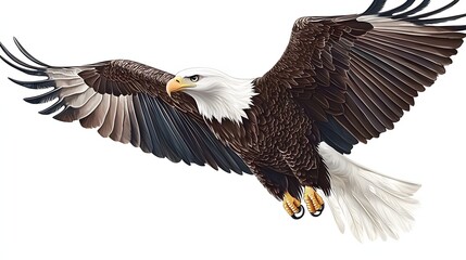 Obraz premium Majestic Bald Eagle Soaring Through the Clear Blue Sky in an Expanse of Natural Beauty