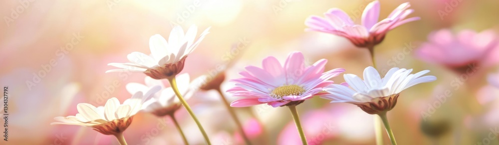Wall mural blooming harmony: close-up shot of daisies, offering a view of the delicate petals and a soft touch 