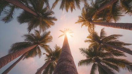 Fototapeta na wymiar Palm trees sunset tropical beach scene
