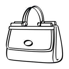A purse is shown in a black and white drawing