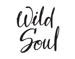 Wild soul lettering. Vector wild soul quote art. Hand drawn phrase. Ink illustration. Modern brush calligraphy. Isolated on white background.