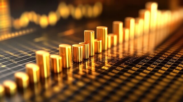 A vibrant gold bar graph, its bars meticulously ascending, presented a clear visual narrative of data trends, capturing the essence of growth and progress.