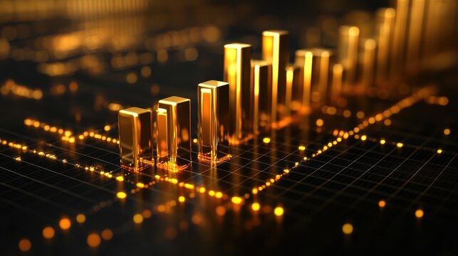 A vibrant gold bar graph, its bars meticulously ascending, presented a clear visual narrative of data trends, capturing the essence of growth and progress.