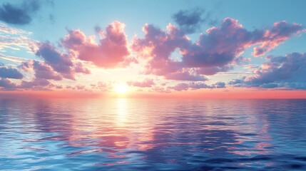 Obraz premium Tranquil ocean sunset pastel hues reflecting softly. AI Generated