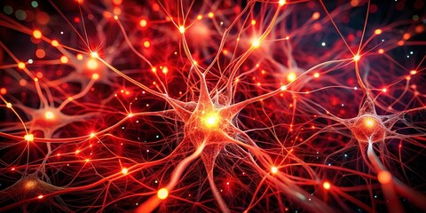 Fototapeta premium Abstract Red Neural Network: Long Exposure Bokeh Light Particles