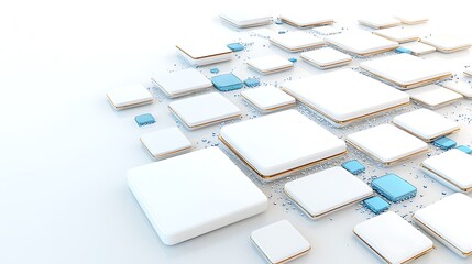 Abstract 3D Render White and Gold Cubes with Blue Accents Modern Geometric Design