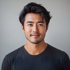 Obraz premium Stylish man in a black shirt standing confidently with a black shirt and casual stance