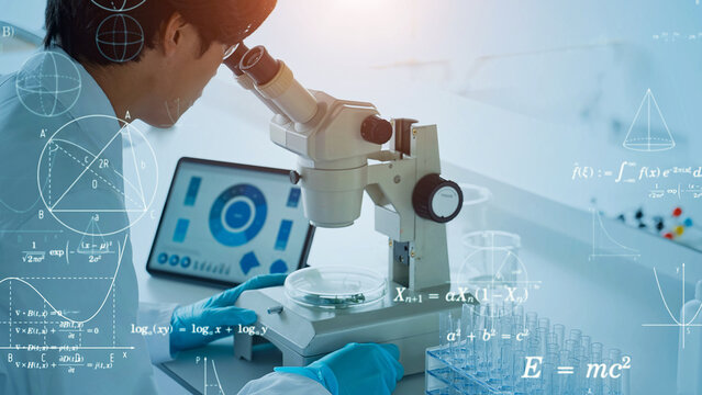 実験する研究者と科学技術イメージ