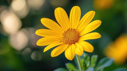 Obraz premium A vibrant yellow flower, its petals unfurled in a graceful arc, stood in sharp focus, its intricate details a testament to the beauty of nature is smallest wonders.