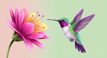Naklejka premium Playful Hummingbird and Flower Illustration