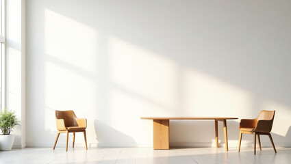 Fototapeta premium Minimalist Modern Office Space with Empty White Wall – Perfect Mockup for Branding & Design Display