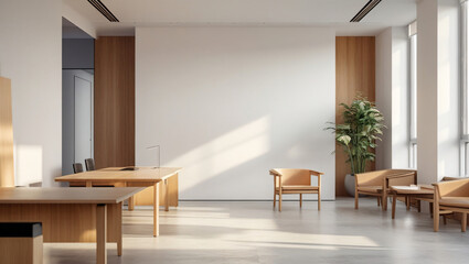 Minimalist Modern Office Space with Empty White Wall – Perfect Mockup for Branding & Design Display