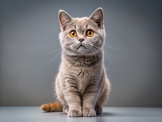 Obraz premium Adorable British Shorthair Kitten Posing on Grey, Cute Cat Stock Photo
