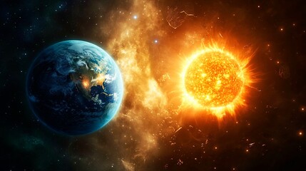 Obraz premium magnetic storms of the Earth and the Sun in space, the fascinating atmosphere of the universe