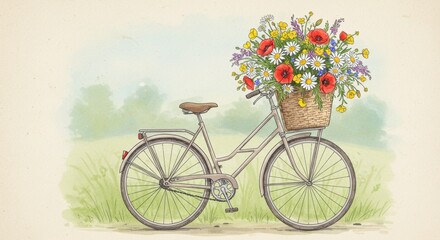 Fototapeta premium Vintage Bicycle with Wildflower Bouquet