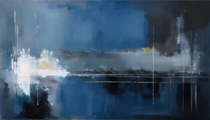 abstract urban skyline in blue and gray tones with textured brushstrokes, ideal for modern interiors and digital background