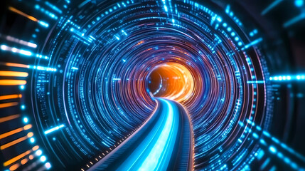 Fototapeta premium Spiral Tunnel with Glowing Lights