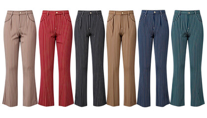 Collection of Striped High-Waist Trousers isolated on png