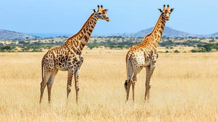 Fototapeta premium Two Giraffes in African Savanna Grassland