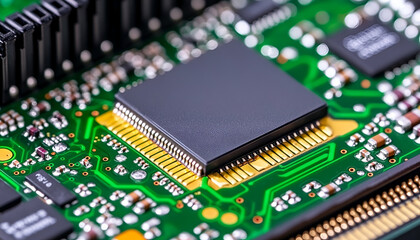 Close-up of a Microchip on a Circuit Board