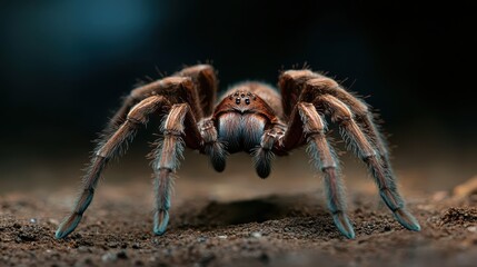 This striking close-up image captures a brown spider, showcasing its intricate details and features, highlighting the beauty of nature’s creatures in macro perspective.