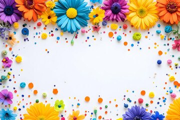 Colorful flowers & confetti frame