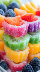 Colorful fruit slices, stacked, close-up