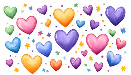 Colorful hearts, stars, background