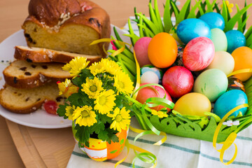 Easter eggs and traditional holiday cake