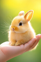 Fototapeta premium Cute bunny in hand, sunny outdoors