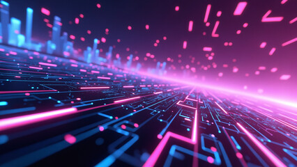 Futuristic Purple and Blue Neon Background with Geometric Light Lines