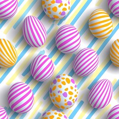 Obraz premium A seamless pattern of pastel stripes with Easter egg motifs,