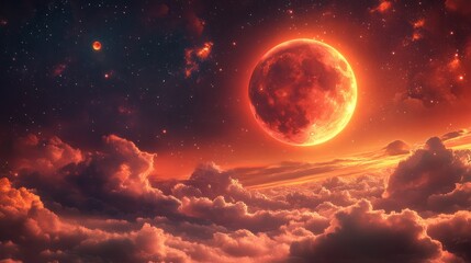 Obraz premium Crimson Celestial Dream: A Blood Moon's Embrace