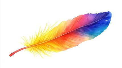 Colorful watercolor feathers isolated on white. 
