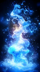 Ethereal blue flame swirls, dark background