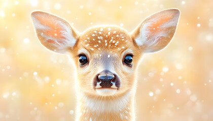 Fawn portrait, winter bokeh background