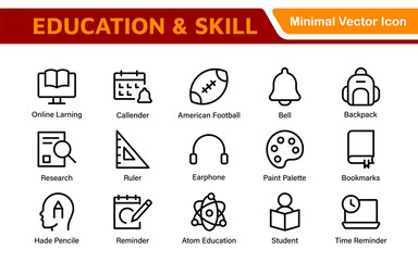 Education Icons Collection. Vector-Based Icons for School, College, Learning Resources, Study, and Teaching Tools
