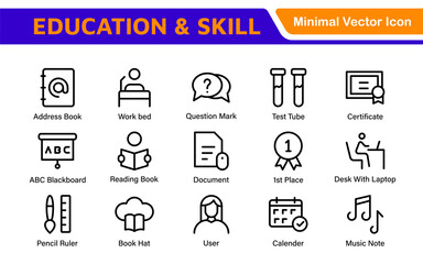 Education Icons Collection. Vector-Based Icons for School, College, Learning Resources, Study, and Teaching Tools