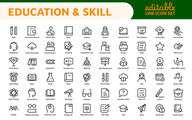 Education Icons Collection. Vector-Based Icons for School, College, Learning Resources, Study, and Teaching Tools