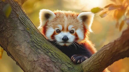 Adorable Red Panda in Golden Sunlight